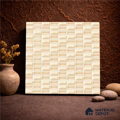 Faux Subway Wall Tile TL 11322 Beige Prism 1 ft x 1 ft Ceramic Glossy Finish Tile - 10 mm | Suitable For Bathroom, Balcony & Kitchen Backsplash