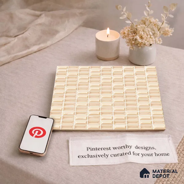 Faux Subway Wall Tile TL 11322 Beige Prism 1 ft x 1 ft Ceramic Glossy Finish Tile - 10 mm | Suitable For Bathroom, Dining Area, Kitchen Backsplash