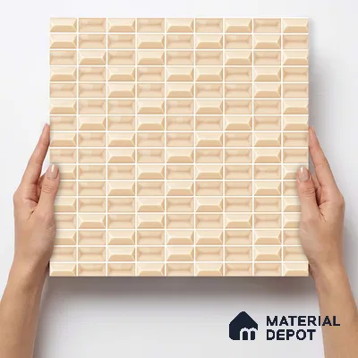 Faux Subway Wall Tile TL 11322 Beige Prism 1 ft x 1 ft Ceramic Glossy Finish Tile - 10 mm | Suitable For Bathroom, Dining Area, Kitchen Backsplash