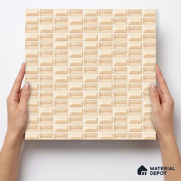 Faux Subway Wall Tile TL 11322 Beige Prism 1 ft x 1 ft Ceramic Glossy Finish Tile - 10 mm | Suitable For Bathroom, Dining Area, Kitchen Backsplash