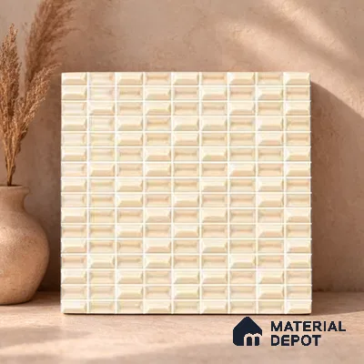 Faux Subway Wall Tile TL 11322 Beige Prism 1 ft x 1 ft Ceramic Glossy Finish Tile - 10 mm | Suitable For Bathroom, Dining Area, Kitchen Backsplash