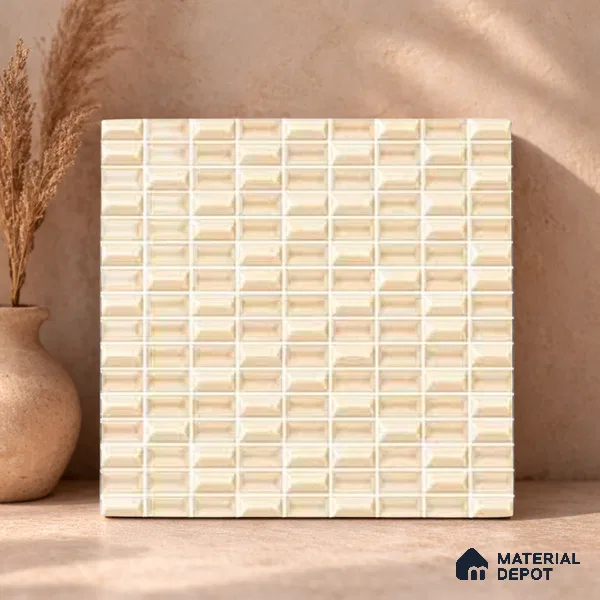 Faux Subway Wall Tile TL 11322 Beige Prism 1 ft x 1 ft Ceramic Glossy Finish Tile - 10 mm | Suitable For Bathroom, Dining Area, Kitchen Backsplash