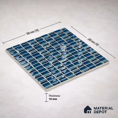 Faux Subway Wall Tile TL 11320 Midnight Prism 1 ft x 1 ft Ceramic Glossy Finish Tile - 10 mm | Suitable For Bathroom, Balcony & Kitchen Backsplash