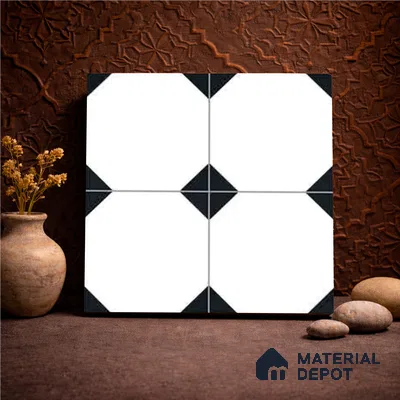 Moroccan Monochrome Wall & Floor Carpet Center Tile TL 11155 Octave Noir 1 ft x 1 ft Ceramic Matte Finish Tile - 10 mm | Suitable For Living Room, Kitchen, Dining Area (Sample)