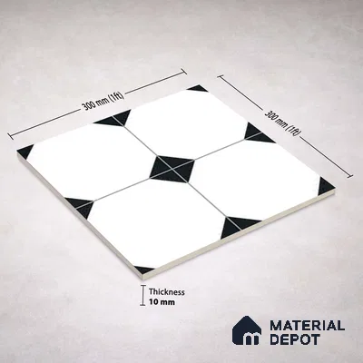 Moroccan Monochrome Wall & Floor Carpet Center Tile TL 11155 Octave Noir 1 ft x 1 ft Ceramic Matte Finish Tile - 10 mm | Suitable For Living Room, Kitchen, Dining Area (Sample)