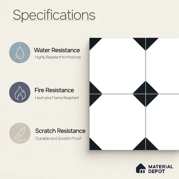 Moroccan Monochrome Wall & Floor Carpet Center Tile TL 11155 Octave Noir 1 ft x 1 ft Ceramic Matte Finish Tile - 10 mm | Suitable For Living Room, Kitchen, Dining Area (Sample)