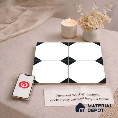 Moroccan Monochrome Wall & Floor Carpet Center Tile TL 11155 Octave Noir 1 ft x 1 ft Ceramic Matte Finish Tile - 10 mm | Suitable For Living Room, Kitchen, Dining Area (Sample)