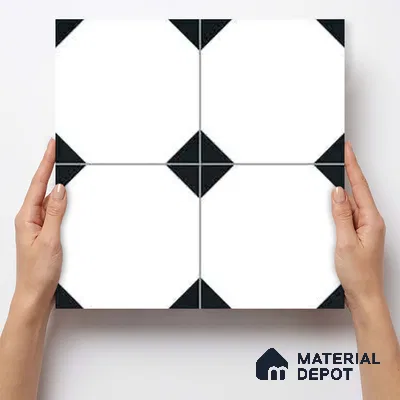Moroccan Monochrome Wall & Floor Carpet Center Tile TL 11155 Octave Noir 1 ft x 1 ft Ceramic Matte Finish Tile - 10 mm | Suitable For Living Room, Kitchen, Dining Area (Sample)