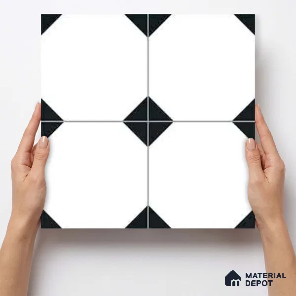 Moroccan Monochrome Wall & Floor Carpet Center Tile TL 11155 Octave Noir 1 ft x 1 ft Ceramic Matte Finish Tile - 10 mm | Suitable For Living Room, Kitchen, Dining Area (Sample)