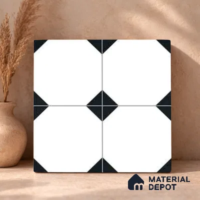 Moroccan Monochrome Wall & Floor Carpet Center Tile TL 11155 Octave Noir 1 ft x 1 ft Ceramic Matte Finish Tile - 10 mm | Suitable For Living Room, Kitchen, Dining Area (Sample)