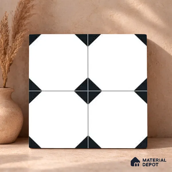 Moroccan Monochrome Wall & Floor Carpet Center Tile TL 11155 Octave Noir 1 ft x 1 ft Ceramic Matte Finish Tile - 10 mm | Suitable For Living Room, Kitchen, Dining Area (Sample)
