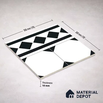 Moroccan Wall & Floor Carpet Border Tile TL 11156 Monochrome Deco 1 ft x 1 ft Ceramic Matte Finish Tile - 10 mm | Suitable For Living Room, Kitchen, Dining Area
