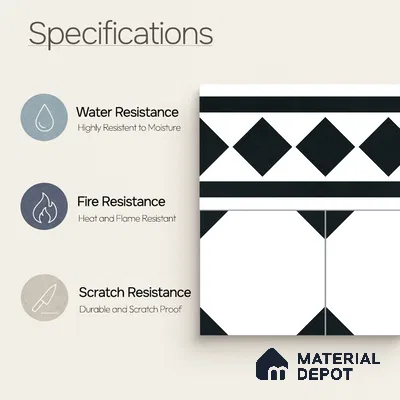 Moroccan Wall & Floor Carpet Border Tile TL 11156 Monochrome Deco 1 ft x 1 ft Ceramic Matte Finish Tile - 10 mm | Suitable For Living Room, Kitchen, Dining Area