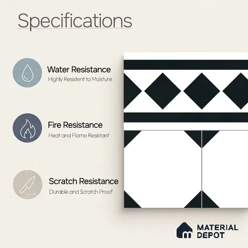 Moroccan Wall & Floor Carpet Border Tile TL 11156 Monochrome Deco 1 ft x 1 ft Ceramic Matte Finish Tile - 10 mm | Suitable For Living Room, Kitchen, Dining Area