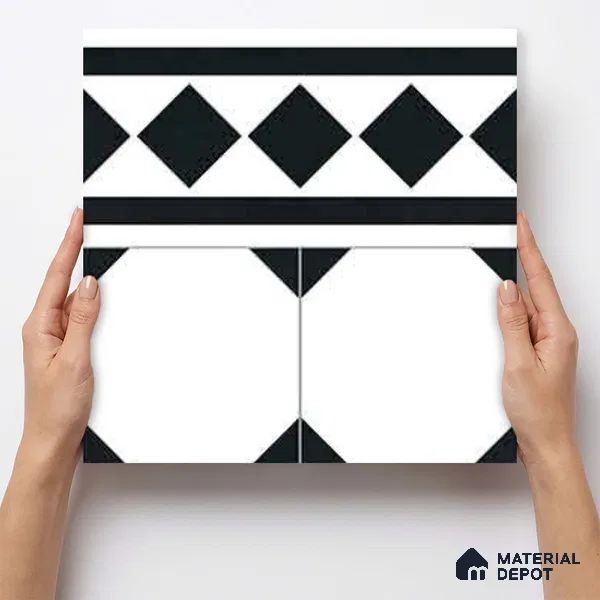 Moroccan Wall & Floor Carpet Border Tile TL 11156 Monochrome Deco 1 ft x 1 ft Ceramic Matte Finish Tile - 10 mm | Suitable For Living Room, Kitchen, Dining Area