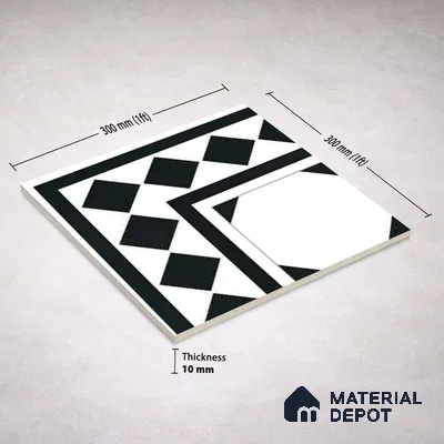 Moroccan Monochrome Wall & Floor Carpet Corner Tile TL 11157 Noir Lattice 1 ft x 1 ft Ceramic Matte Finish Tile - 10 mm | Suitable For Living Room, Kitchen, Dining Area (Sample)