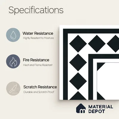 Moroccan Monochrome Wall & Floor Carpet Corner Tile TL 11157 Noir Lattice 1 ft x 1 ft Ceramic Matte Finish Tile - 10 mm | Suitable For Living Room, Kitchen, Dining Area (Sample)