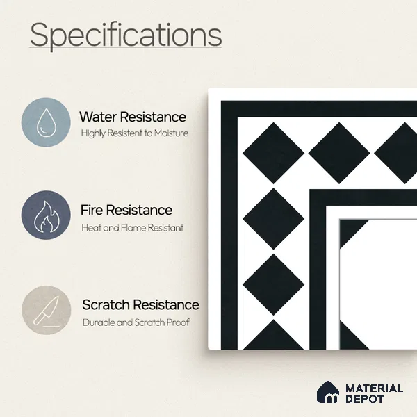 Moroccan Monochrome Wall & Floor Carpet Corner Tile TL 11157 Noir Lattice 1 ft x 1 ft Ceramic Matte Finish Tile - 10 mm | Suitable For Living Room, Kitchen, Dining Area (Sample)
