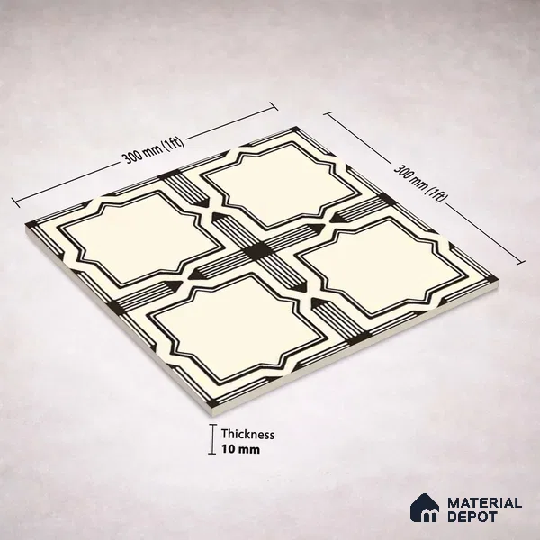 Moroccan Wall & Floor Tile TL 11121 Starline Noir 1 ft x 1 ft Ceramic Matte Finish Tile - 10 mm | Suitable For Kitchen, Bathroom, Balcony