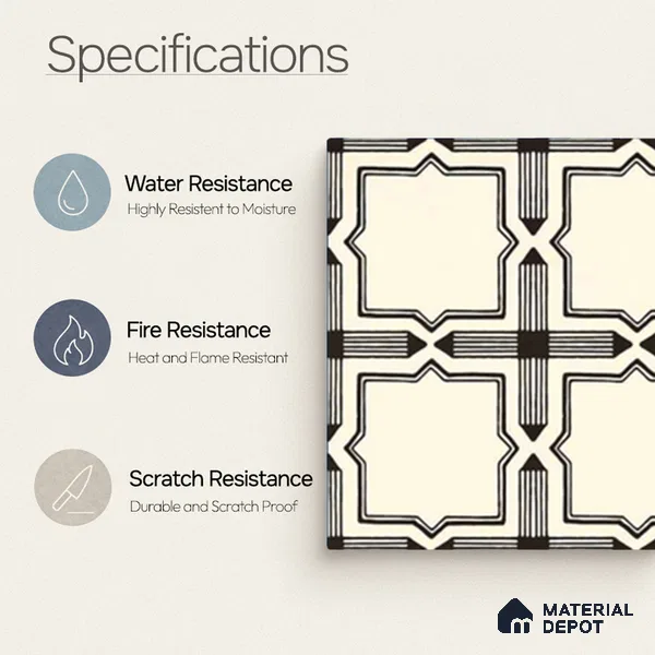 Moroccan Wall & Floor Tile TL 11121 Starline Noir 1 ft x 1 ft Ceramic Matte Finish Tile - 10 mm | Suitable For Kitchen, Bathroom, Balcony