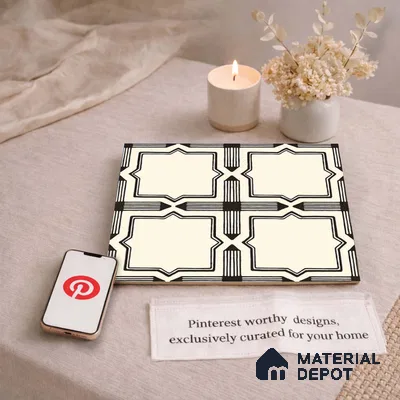 Moroccan Wall & Floor Tile TL 11121 Starline Noir 1 ft x 1 ft Ceramic Matte Finish Tile - 10 mm | Suitable For Kitchen, Bathroom, Balcony