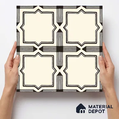 Moroccan Wall & Floor Tile TL 11121 Starline Noir 1 ft x 1 ft Ceramic Matte Finish Tile - 10 mm | Suitable For Kitchen, Bathroom, Balcony