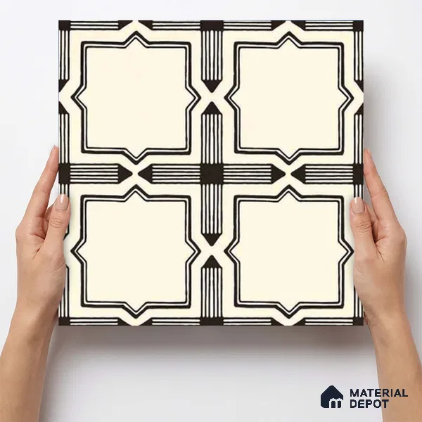 Moroccan Wall & Floor Tile TL 11121 Starline Noir 1 ft x 1 ft Ceramic Matte Finish Tile - 10 mm | Suitable For Kitchen, Bathroom, Balcony