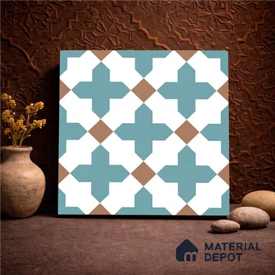 Moroccan Wall & Floor Tile TL 11108 Azure Lattice 1 ft x 1 ft Ceramic Matte Finish Tile - 10 mm | Suitable For Kitchen, Bathroom, Balcony