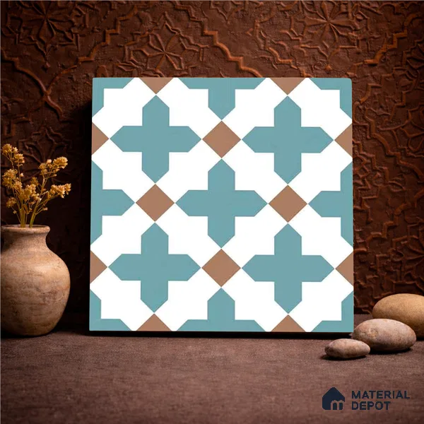Moroccan Wall & Floor Tile TL 11108 Azure Lattice 1 ft x 1 ft Ceramic Matte Finish Tile - 10 mm | Suitable For Kitchen, Bathroom, Balcony