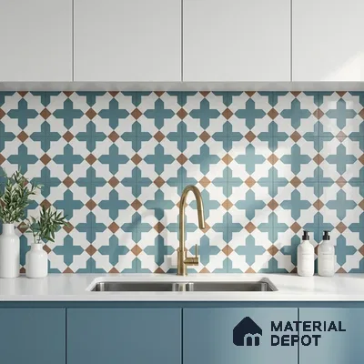 Moroccan Wall & Floor Tile TL 11108 Azure Lattice 1 ft x 1 ft Ceramic Matte Finish Tile - 10 mm | Suitable For Kitchen, Bathroom, Balcony