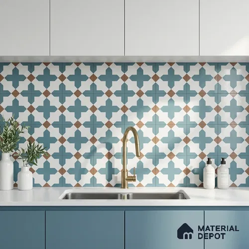 Moroccan Wall & Floor Tile TL 11108 Azure Lattice 1 ft x 1 ft Ceramic Matte Finish Tile - 10 mm | Suitable For Kitchen, Bathroom, Balcony