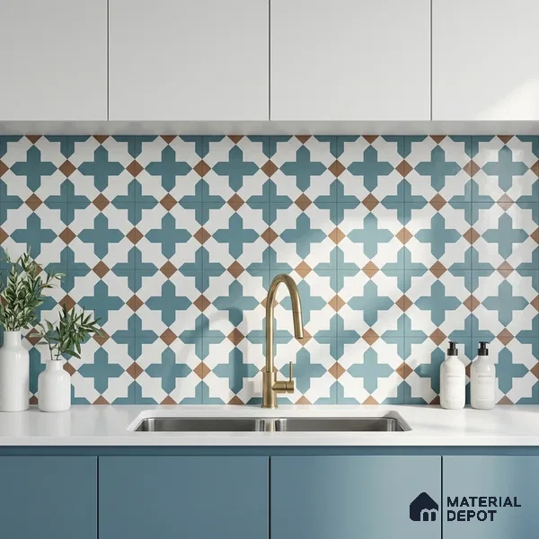 Moroccan Wall & Floor Tile TL 11108 Azure Lattice 1 ft x 1 ft Ceramic Matte Finish Tile - 10 mm | Suitable For Kitchen, Bathroom, Balcony