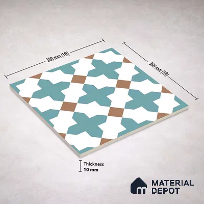 Moroccan Wall & Floor Tile TL 11108 Azure Lattice 1 ft x 1 ft Ceramic Matte Finish Tile - 10 mm | Suitable For Kitchen, Bathroom, Balcony
