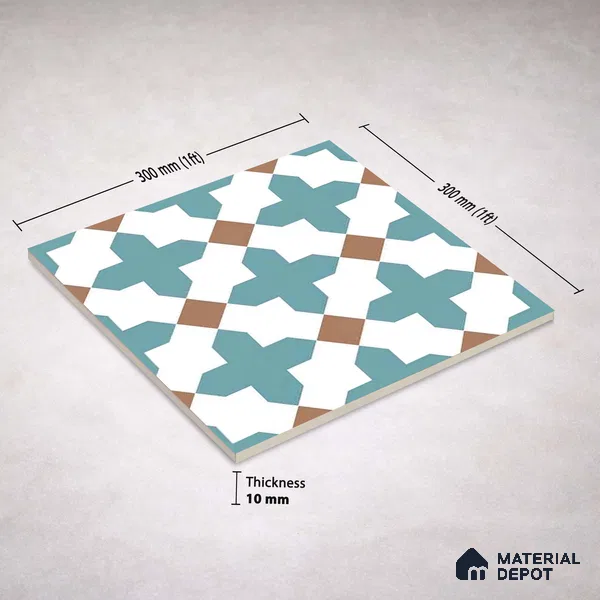 Moroccan Wall & Floor Tile TL 11108 Azure Lattice 1 ft x 1 ft Ceramic Matte Finish Tile - 10 mm | Suitable For Kitchen, Bathroom, Balcony