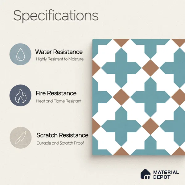 Moroccan Wall & Floor Tile TL 11108 Azure Lattice 1 ft x 1 ft Ceramic Matte Finish Tile - 10 mm | Suitable For Kitchen, Bathroom, Balcony