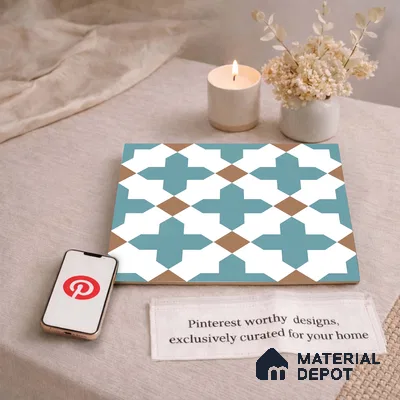 Moroccan Wall & Floor Tile TL 11108 Azure Lattice 1 ft x 1 ft Ceramic Matte Finish Tile - 10 mm | Suitable For Kitchen, Bathroom, Balcony