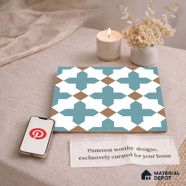 Moroccan Wall & Floor Tile TL 11108 Azure Lattice 1 ft x 1 ft Ceramic Matte Finish Tile - 10 mm | Suitable For Kitchen, Bathroom, Balcony