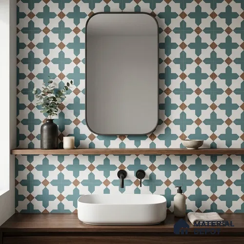 Moroccan Wall & Floor Tile TL 11108 Azure Lattice 1 ft x 1 ft Ceramic Matte Finish Tile - 10 mm | Suitable For Bathroom, Balcony & Kitchen Backsplash
