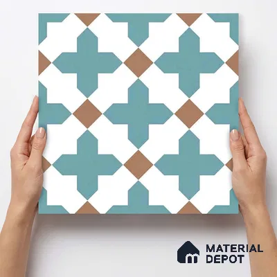 Moroccan Wall & Floor Tile TL 11108 Azure Lattice 1 ft x 1 ft Ceramic Matte Finish Tile - 10 mm | Suitable For Kitchen, Bathroom, Balcony