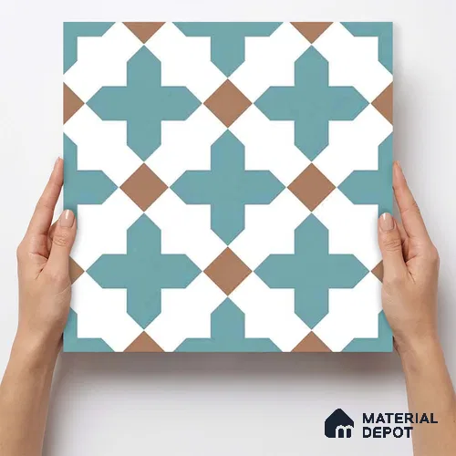 Moroccan Wall & Floor Tile TL 11108 Azure Lattice 1 ft x 1 ft Ceramic Matte Finish Tile - 10 mm | Suitable For Kitchen, Bathroom, Balcony