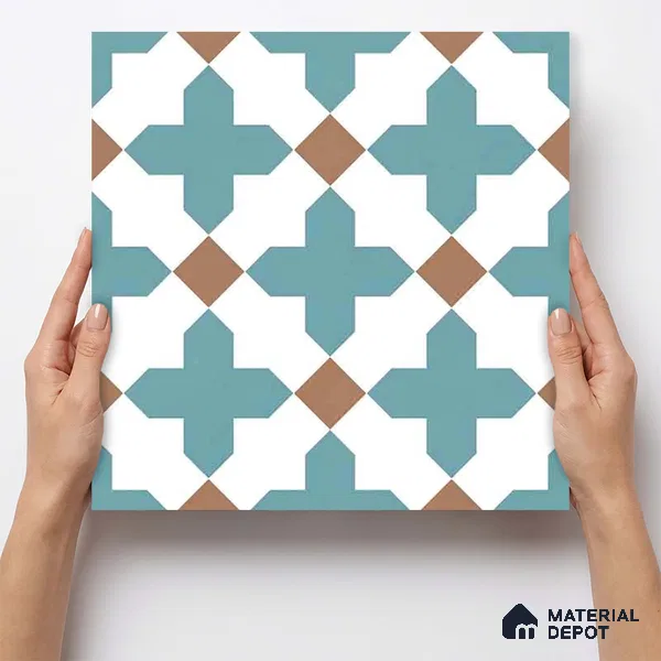 Moroccan Wall & Floor Tile TL 11108 Azure Lattice 1 ft x 1 ft Ceramic Matte Finish Tile - 10 mm | Suitable For Kitchen, Bathroom, Balcony