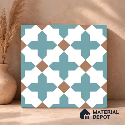 Moroccan Wall & Floor Tile TL 11108 Azure Lattice 1 ft x 1 ft Ceramic Matte Finish Tile - 10 mm | Suitable For Kitchen, Bathroom, Balcony