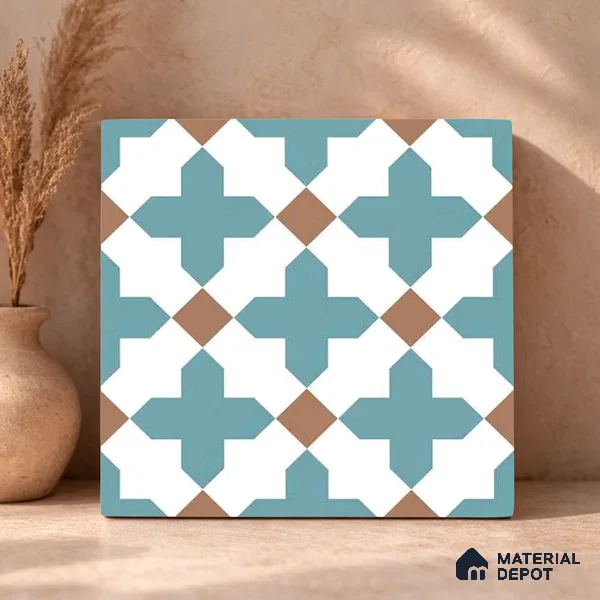 Moroccan Wall & Floor Tile TL 11108 Azure Lattice 1 ft x 1 ft Ceramic Matte Finish Tile - 10 mm | Suitable For Kitchen, Bathroom, Balcony