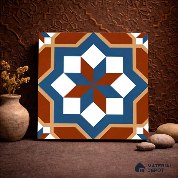 Moroccan Wall & Floor Tile TL 11126 Rustic Starburst 1 ft x 1 ft Ceramic Matte Finish Tile - 10 mm | Suitable For Kitchen, Bathroom, Balcony