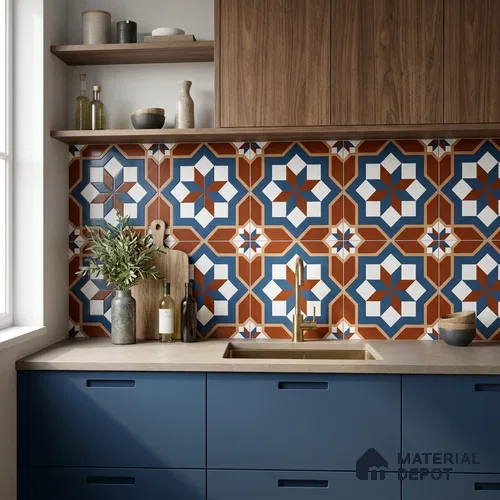Moroccan Wall & Floor Tile TL 11126 Rustic Starburst 1 ft x 1 ft Ceramic Matte Finish Tile - 10 mm | Suitable For Kitchen, Bathroom, Balcony