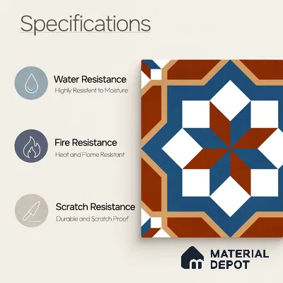 Moroccan Wall & Floor Tile TL 11126 Rustic Starburst 1 ft x 1 ft Ceramic Matte Finish Tile - 10 mm | Suitable For Kitchen, Bathroom, Balcony
