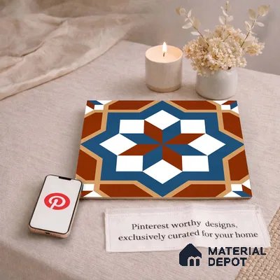 Moroccan Wall & Floor Tile TL 11126 Rustic Starburst 1 ft x 1 ft Ceramic Matte Finish Tile - 10 mm | Suitable For Kitchen, Bathroom, Balcony