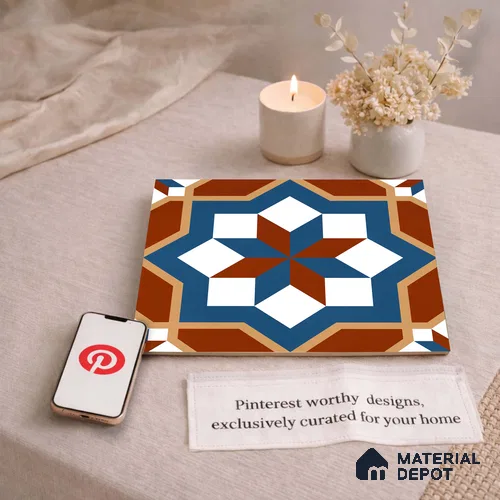 Moroccan Wall & Floor Tile TL 11126 Rustic Starburst 1 ft x 1 ft Ceramic Matte Finish Tile - 10 mm | Suitable For Kitchen, Bathroom, Balcony