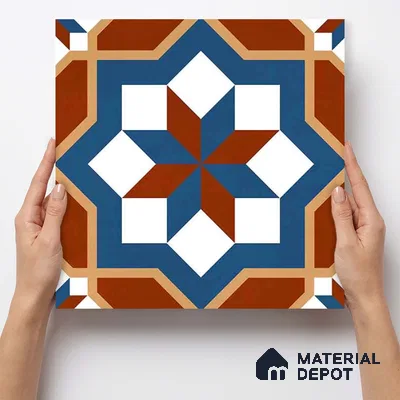 Moroccan Wall & Floor Tile TL 11126 Rustic Starburst 1 ft x 1 ft Ceramic Matte Finish Tile - 10 mm | Suitable For Kitchen, Bathroom, Balcony