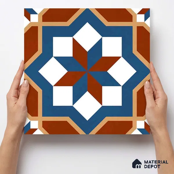 Moroccan Wall & Floor Tile TL 11126 Rustic Starburst 1 ft x 1 ft Ceramic Matte Finish Tile - 10 mm | Suitable For Kitchen, Bathroom, Balcony